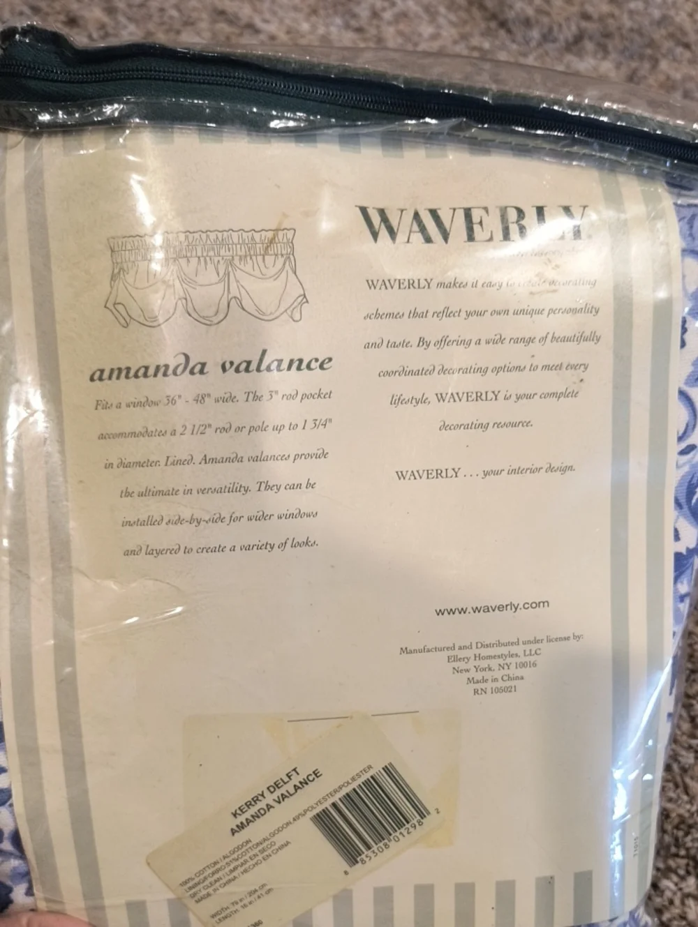 Waverly Blue and White Amanda Valance - Floral Scroll Print 79